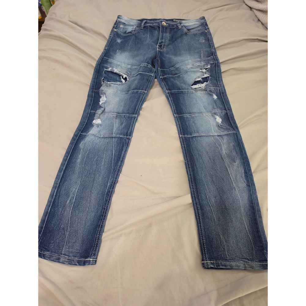 Southpole Mens Skinny Fit Distressed Moto Denim Jeans Blue 34x30 Streetwear